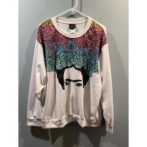 Womens Jerry Lehigh Frida Kahlo White Crewneck Sweatshirt Size XXL